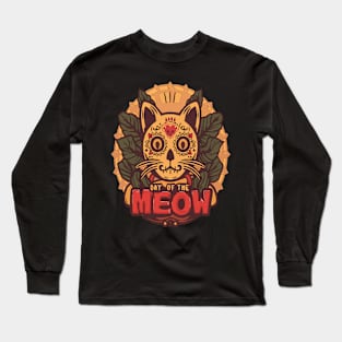 Day of the Meow Cat Skull Whimsical Artwork Long Sleeve T-Shirt